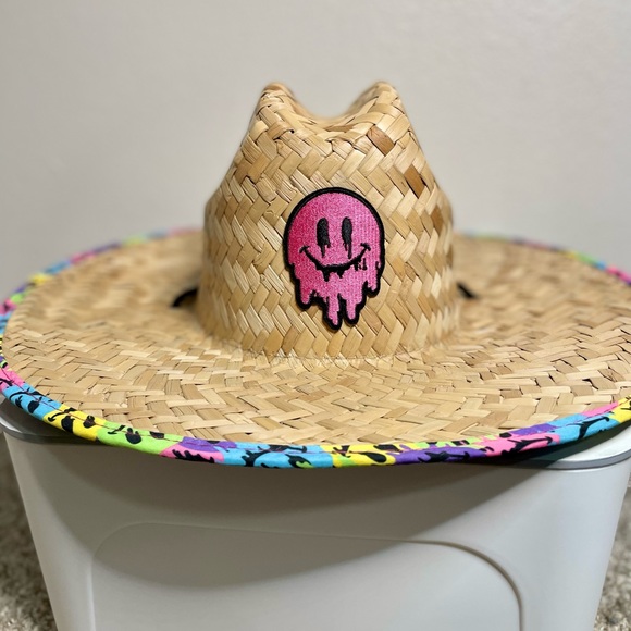 Drippy Smiley Face Straw Hat - Picture 2 of 3